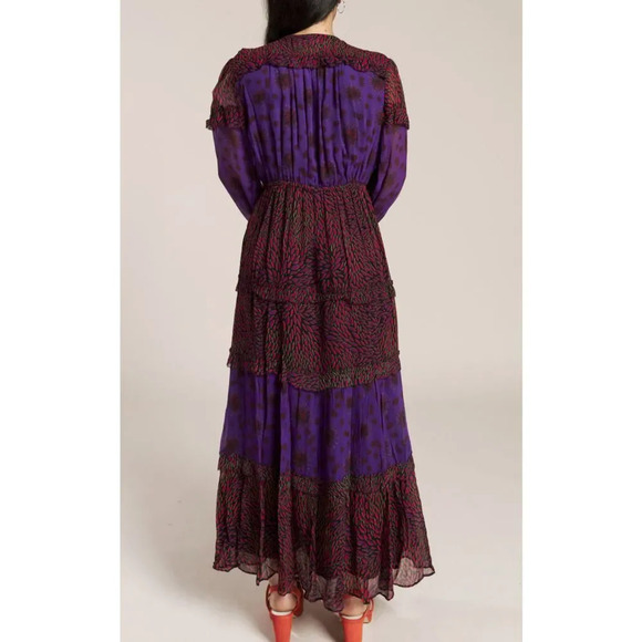 BA&SH Floral  Paris Gypsy Bohemian Midi V Neck Dress SIZE 4 NWT - Picture 8 of 12